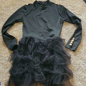 Small black long sleeve fringe dress